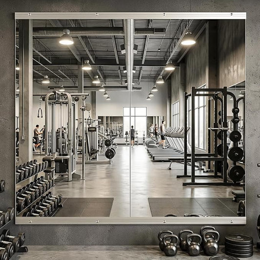 Home Gym Mirror, 48" x 25" - 2PCS, Large Full Length Mirror Wall Mounted for Yoga, Frameless Tempered Glass Wall for Home Gym, Dance Studio, Living Room, Bathroom
