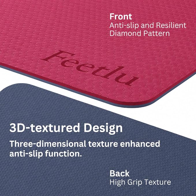 Extra Thick Yoga Mat with Carry Strap, 10mm Non-Slip Exercise Mat, 72 x 24 Inch Cushioned Workout Mat for Yoga, Pilates, Stretching & Floor Exercises