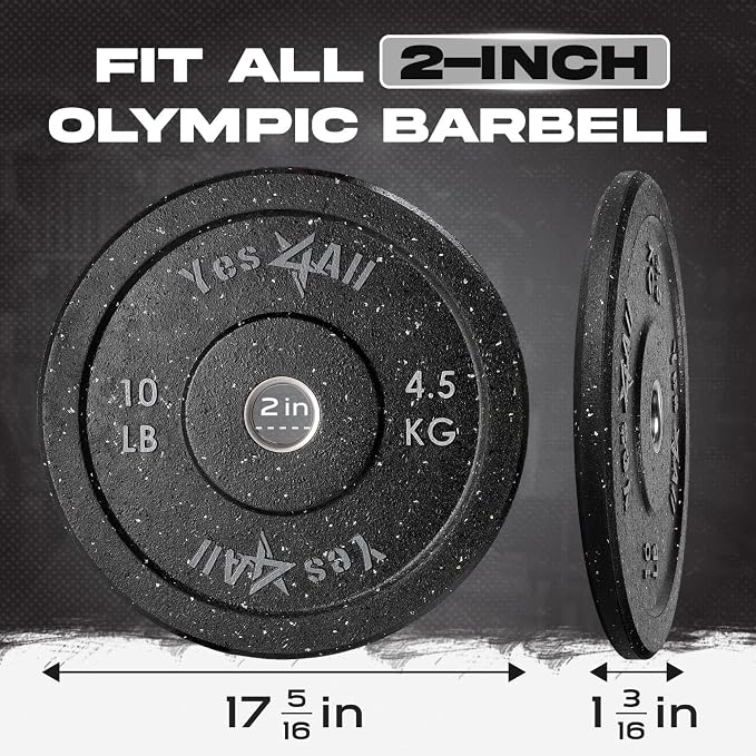Yes4All 2" Bumper Plate, 10-190 LB Olympic Rubber Weight Plate with Steel Hub for WeightLifting, Strength Training, Home Gym, Less Impact, Absorb Bounce & Shock, Multiple Options