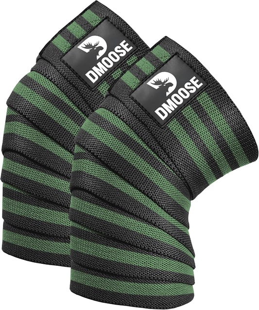 DMoose Fitness Knee Sleeves for Weightlifting (Pair) 78" Knee Wraps for Squats, Powerlifting & Joint Stability
