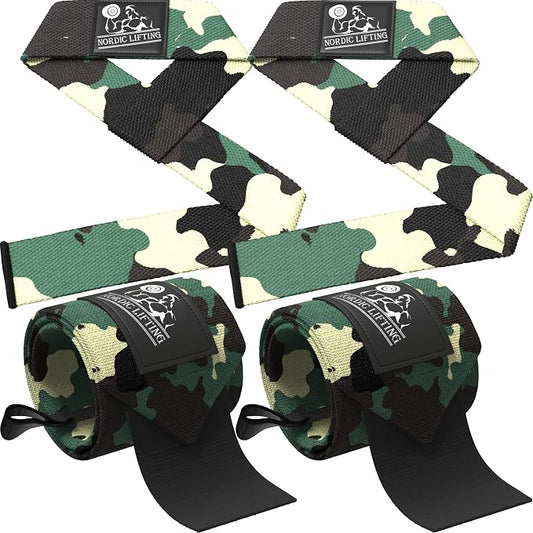 Wrist Wraps + Lifting Straps Bundle (2 Pairs) for Weightlifting, Cross Training, Workout, Gym, Powerlifting, Bodybuilding - Support for Men/Women, Avoid Injury During Weight Lifting