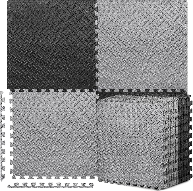 BEAUTYOVO Puzzle Exercise Mat with 12/24/48 Tiles Interlocking Foam Gym Mats, 24'' x 24'' EVA Foam Floor Tiles, Protective Flooring Mats for Gym Equipment