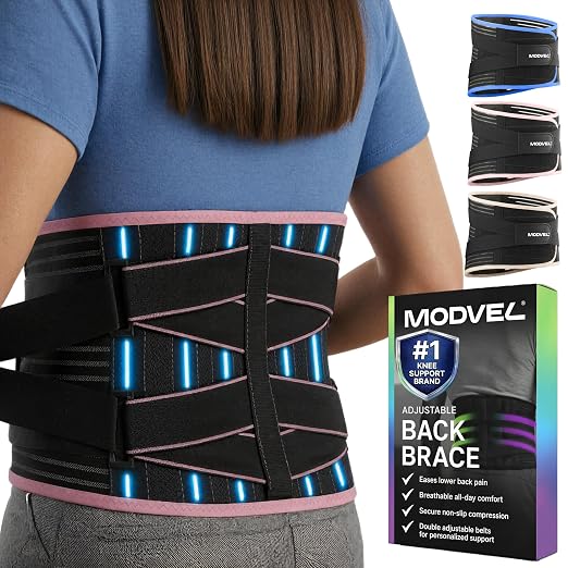 Modvel Back Brace for Lower Back Pain Women and Men – Lumbar Support Belt for Sciatica, Herniated Disc, Muscle Strain – Adjustable Breathable Work Brace with 6 Stays – Support for Posture