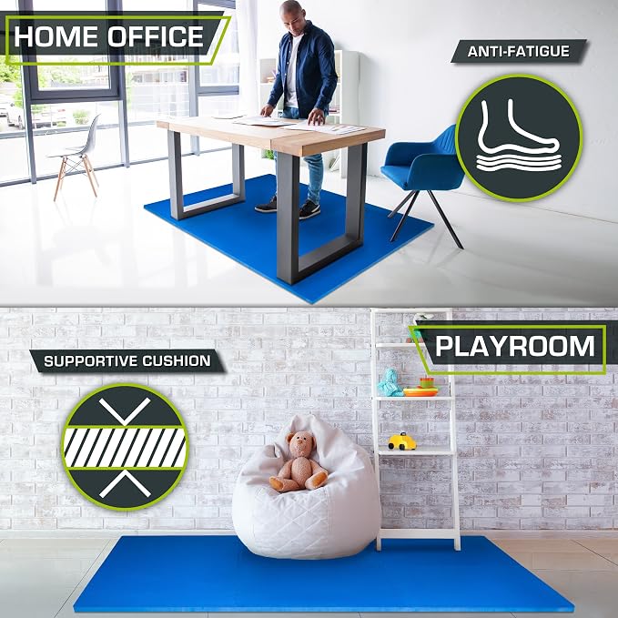 ProsourceFit Weaved Pattern Extra Thick Exercise Puzzle Mat 1-inch, EVA Foam Interlocking Tiles for Protective, Cushioned Flooring for Home and Gym Equipment; Blue, 24 SQ FT, 6 Tiles