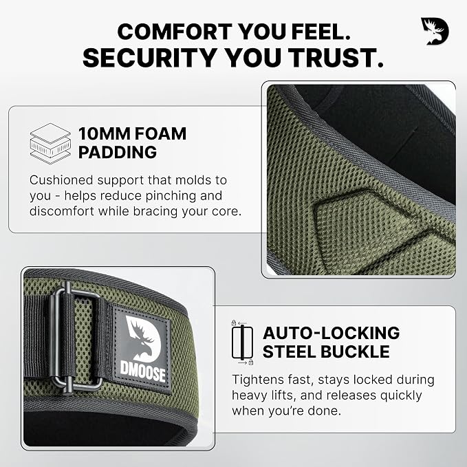 DMoose Fitness Weight Lifting Belt for Squats, Deadlift & Intense Workout - 6" Adjustable Fit Auto Lock Weightlifting Belt for Men & Women - Neoprene Gym Belts for Stability & Lumbar Back Support