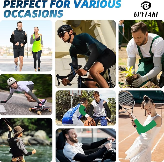 BHYTAKI UV Sun Protection Arm Sleeves, UPF 50 Sports Cooling Arm Compression Sleeves for Men Women Teenager