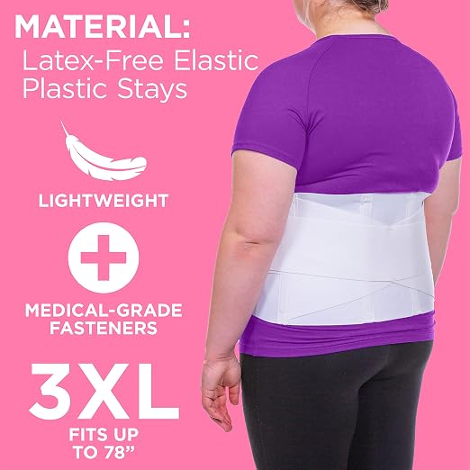 BraceAbility Plus Size Women's Back Brace for Female Lower Back Pain - XXL Ladies Soft White Elastic Lumbar Compression Obesity Support Belt Girdle is Discreet Under Clothes (2XL)