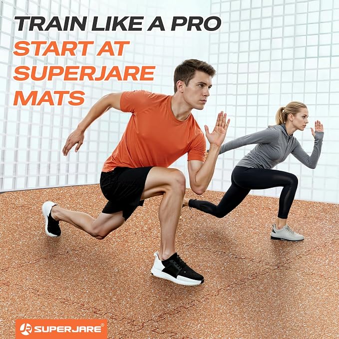 SUPERJARE 0.56'' Thick 36 Pcs 144 Sq Ft Rubber Top Exercise Equipment Mats, High Density EVA Foam Mats with Rubber Top, Interlocking Gym Flooring for Home Gym, Protective Workout Mat, Wood