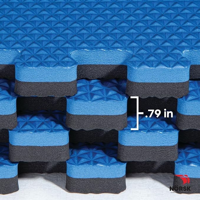 Reversible Gym Exercise Mats 3/4" Thick EVA Interlocking Foam Tiles, Perfect Gym Flooring for Home Gym,12 Tiles & 24 Trim Pieces, 48 Sq. Ft. Reversible, Dazzling Blue/Black
