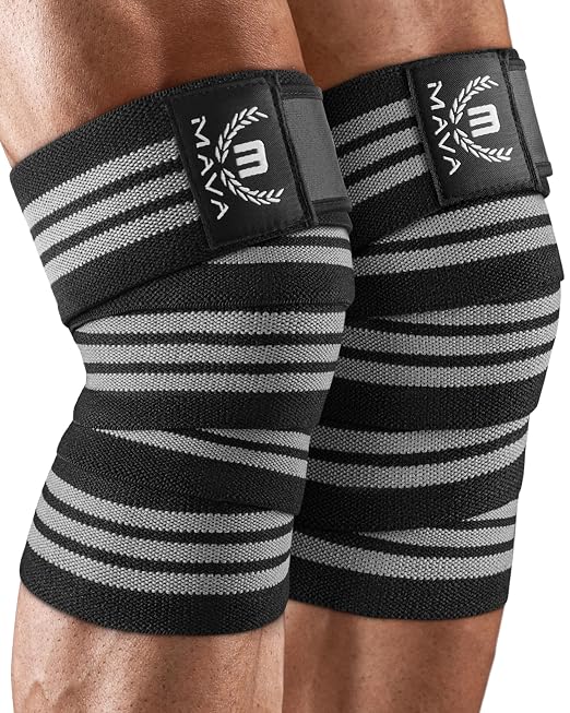 Mava Sports Knee Wraps (Pair) for Men & Women | Ideal for Cross Training, WODs, Gym Workouts, Weightlifting, Fitness & Powerlifting | Knee Straps for Squats | 72" Compression & Elastic Support