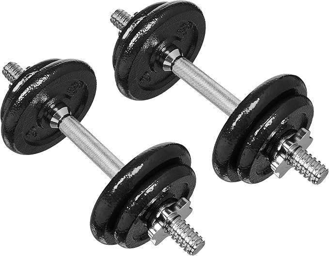 Amazon Basics Adjustable Dumbbell Hand Weight Set with Storage Case, Portable, Secure, 38 Pounds, Black