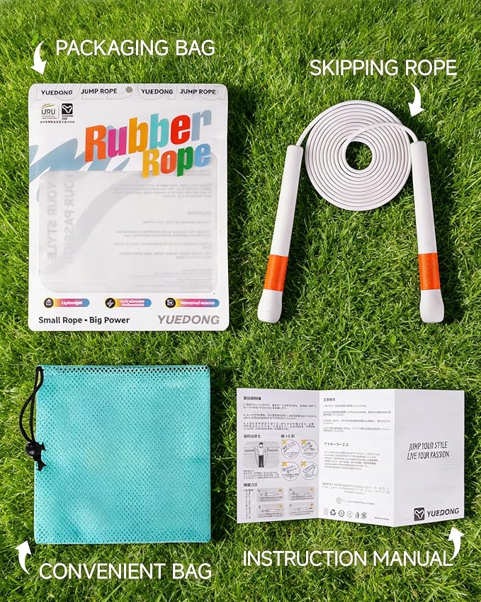 YUEDONG Ergonomic Jump Rope with Non-Slip Handle for Adults | Quick-adjust length, 7.7 in non-slip handle, PVC coated rope carry bag for HIIT speed double unders and endurance training