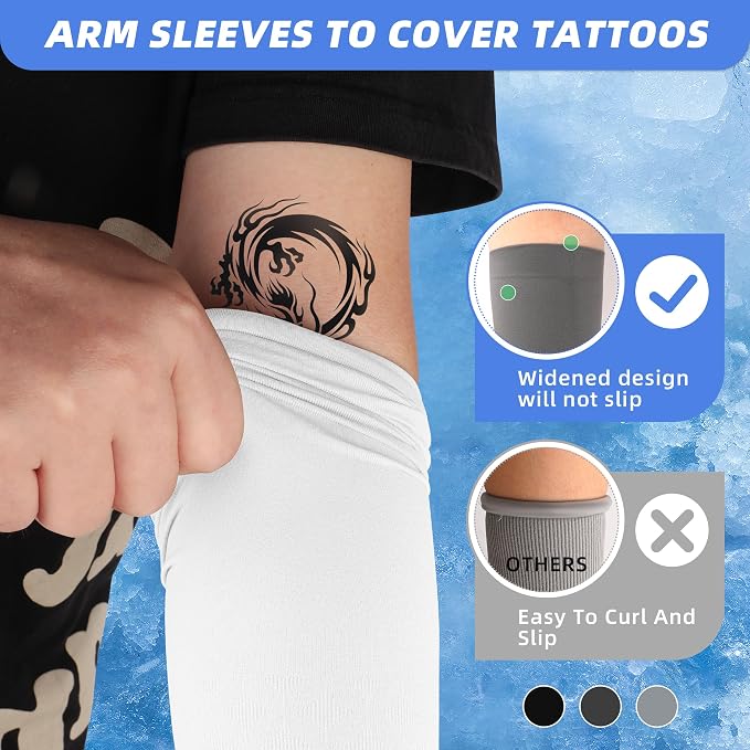 BHYTAKI UV Sun Protection Arm Sleeves, UPF 50 Sports Cooling Arm Compression Sleeves for Men Women Teenager