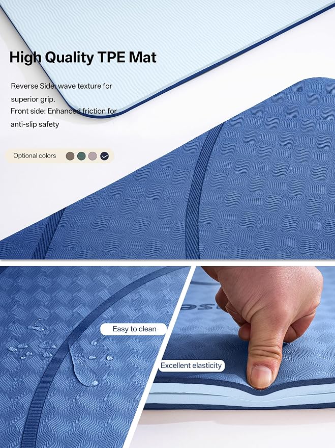 EaseUp Large Yoga Mat 73x35.5x0.4",10mm Thick Non-Slip for Home Workout | Extra thick and wide,TPE material, joint cushioning, easy to clean, wear-resistant, for yoga & Pilates with strap ﻿
