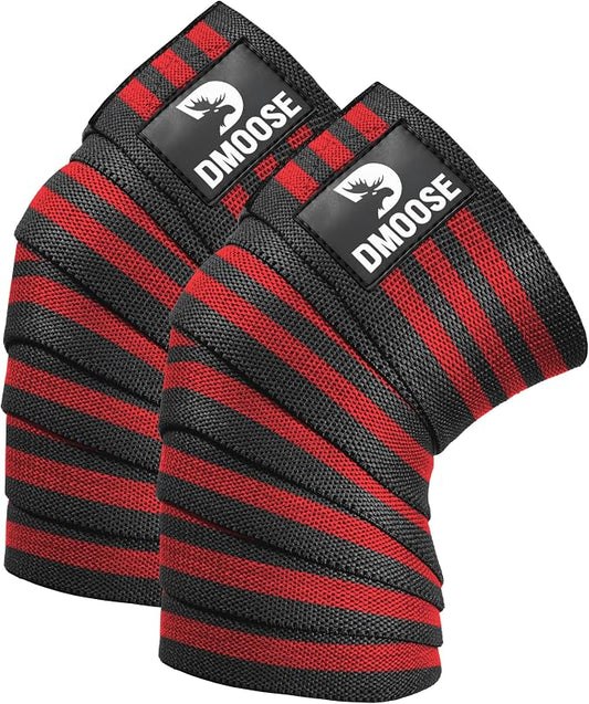 DMoose Fitness Knee Sleeves for Weightlifting (Pair) 78" Knee Wraps for Squats, Powerlifting & Joint Stability