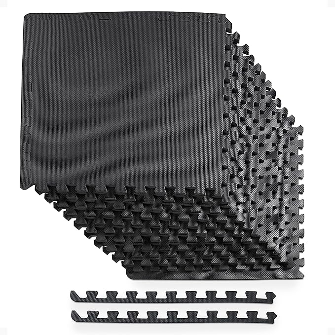 BalanceFrom Puzzle Exercise Mat 1/2" Thick, EVA Interlocking Foam Floor Tiles for Home Gym, Mat for Home Workout Equipment, Floor Padding for Kids, Black, 24 in x 24 in x 1/2 in, 48 Sq Ft - 12 Tiles | Tiles for Home Gym, Mat for Home Workout Equipment,...