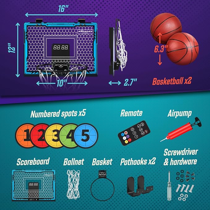 Mini Basketball Hoop for Kids Foldable Indoor Basket Ball Hoops | 2 Over the Door Mini Hoop Basketballs