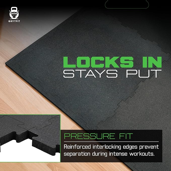 Interlocking Rubber Floor Tiles – Heavy Duty 100% Rubber Gym Flooring for Home Gym, Garage, Workout Room, Equipment Mats, Indoor/Outdoor Mats, Gray Fleck 4-Pack (4, Tan/Grey, 22.5" x 22.5")