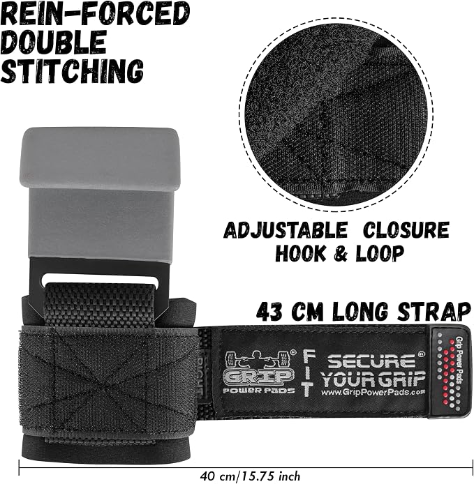 Weight Lifting Rod Hooks Heavy Duty Wrist Wraps Power Weight Lifting Training Gym Grips Straps Set of 2
