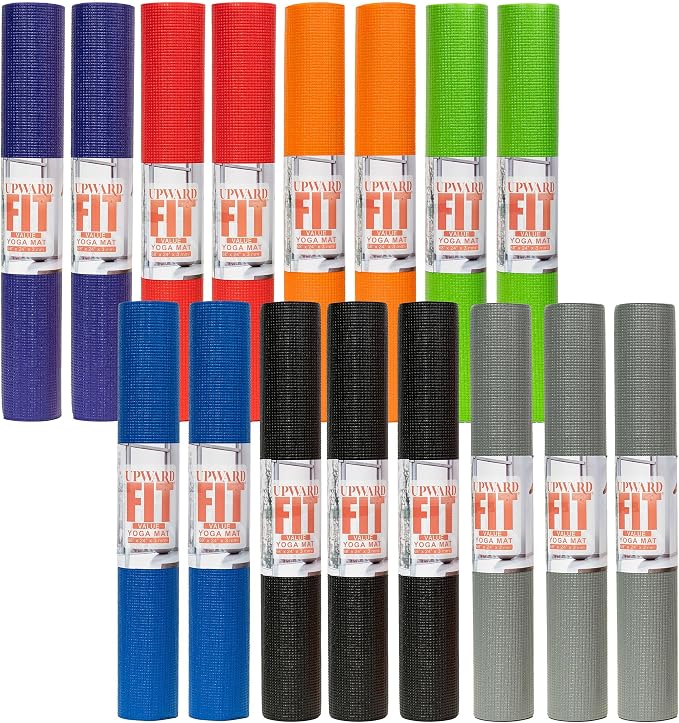 Value 3mm Bulk Yoga Mats, 12 or 16 Pack, 68x24in | Bulk Non Slip Exercise Mats for Workout, Stretching, Fitness - Wholesale Non Toxic Gym Mats for Home, Schools and Studios