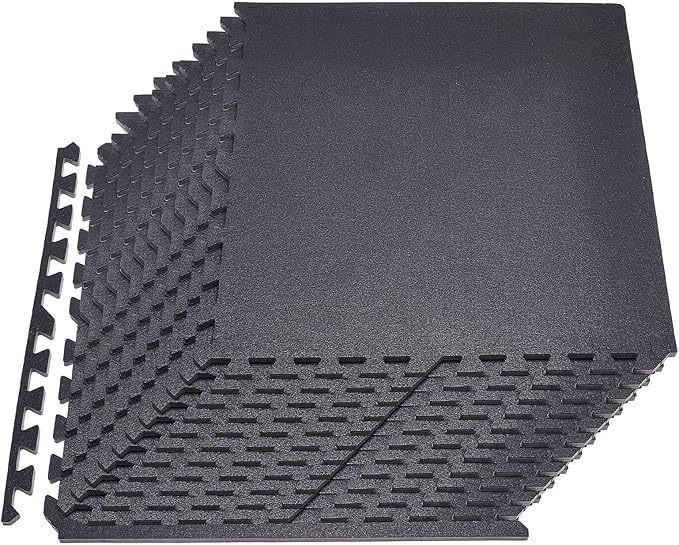 VEVOR 0.56Inch 96sq.ft 24 Tiles Gym Flooring for Home Gym, Rubber Top with High Density EVA Foam, 24 x 24In Gym Floor Exercise Equipment Mats, Interlocking Gym Mats, Puzzle Workout Mats, Black | Rubber Top with High Density EVA Foam, Lightweight Gym Fl...