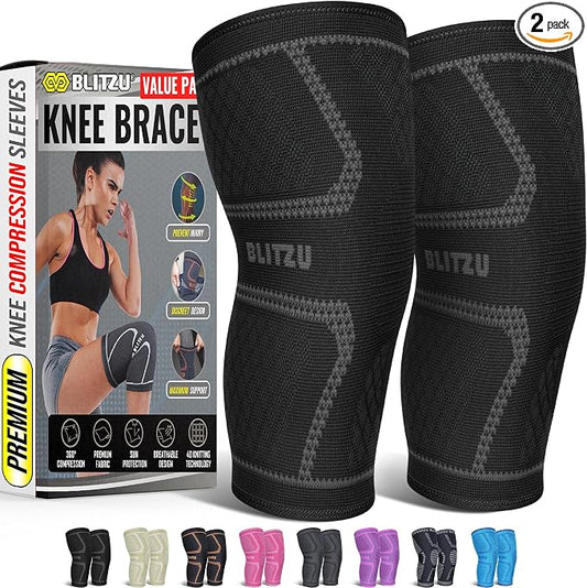 Knee Brace Men & Women, Knee Compression Sleeve Support Wrap Tendonitis L | 2 Pack, Joint & Patella Stabilization, Arthritis Pain Relief, Meniscus Tear, ACL Injury Recovery, Running, Sports, Workout