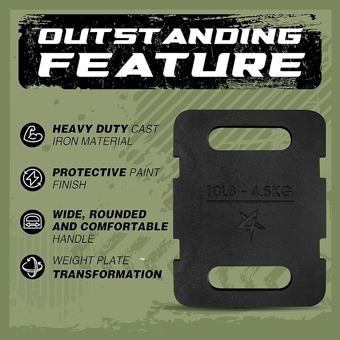 Yes4All Attachable Rucking Weight for Backpack, Cast Iron Training Weight Plate with Quick-Attach Strap Slots, Ergonomic Rounded Handle for Weighted Walking, Hiking, Rucking