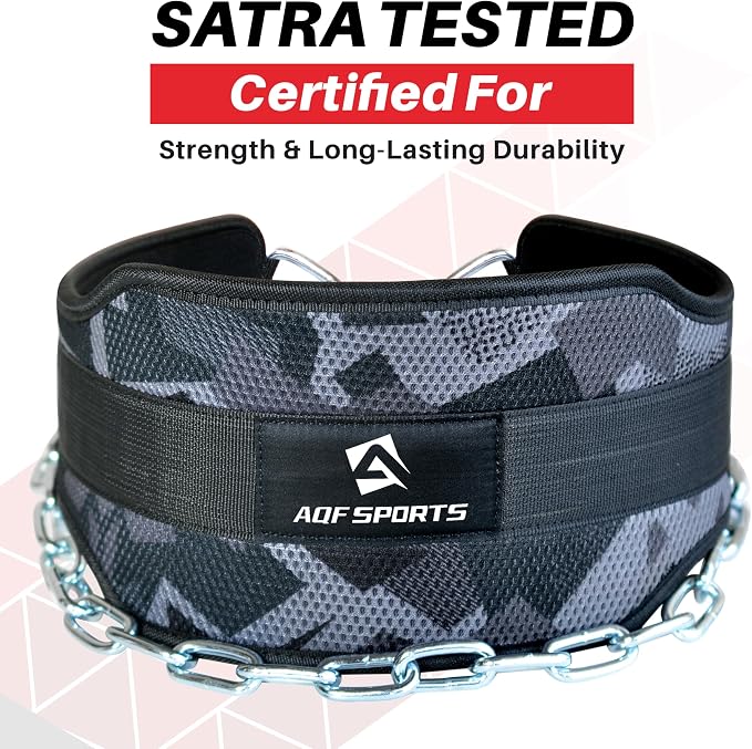 AQF Dip Belt with 36" Steel Chain - Neoprene Padded Back Support Belt | Secure Carabiners for Weighted Pull ups, Dips, Gym, Powerlifting, Bodybuilding, Squat & Fitness