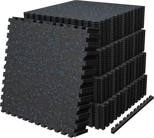 AIRHOP 0.56in Thick 192 Sq Ft Exercise Equipment Mats, 48 Tiles Upgraded Rubber Top with High Density EVA Foam, Large Interlocking Puzzle Gym Flooring for Home Gym, Heavy Weight Workout, 24 x 24in