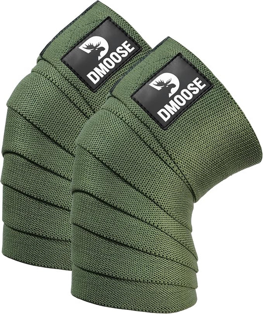 DMoose Fitness Knee Sleeves for Weightlifting (Pair) 78" Knee Wraps for Squats, Powerlifting & Joint Stability