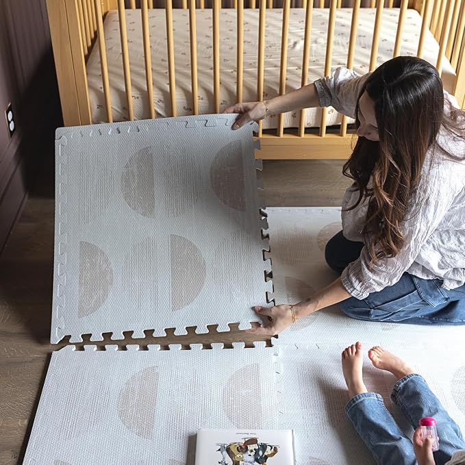 Little Landings Baby Play Mat for Floor - Aura Oat (8x8ft) - Premium EVA Foam Play Mat for Babies & Toddlers (Ages 0-5+) - Non-Toxic Playmat for Tummy Time, Crawling & Playroom - Stylish & Comfortable