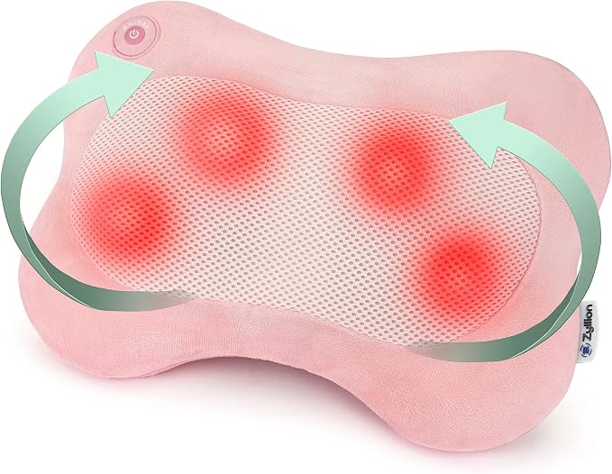 Zyllion ZMA-13 Back and Neck Massager with Heat for Pain Relief, Pink | Shiatsu, Deep Tissue, 3D, Electric, Kneading, Massage Pillow, Muscle Therapy, Doctor Recommended, Car Adapter, Not Cordless