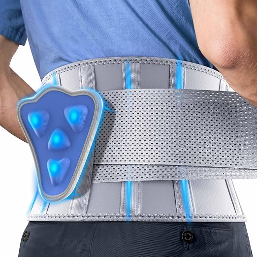 FEATOL Back Brace for Men Lower Back, Lumbar Support Belt- Back Pain, Adjustable Support Straps with Removable Lumbar Pad for Heavy Lifting Work, Grey, SM