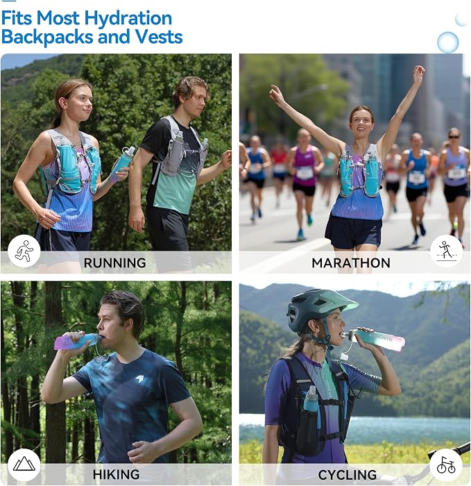 MARCHWAY Soft Hydration Flask with Wide Mouth, 300ml/500ml Collapsible TPU Water Bottle, Leakproof Portable Flexible for Running, Hiking, Cycling, Climbing, Gym, Travel (2pcs Blue-Purple 300ml)