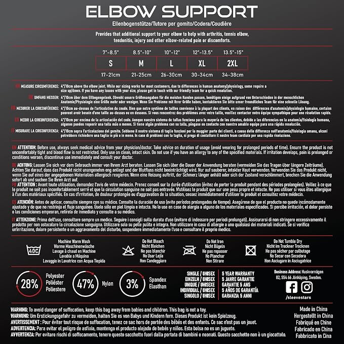 Sleeve Stars Elbow Sleeve for Pain Relief & Protection - Elbow Compression Sleeve for Women & Men - Supportive Elbow Brace for Tendonitis, Recovery & Ideal for Sports, Work