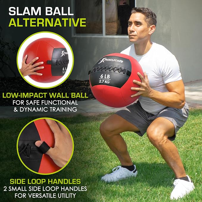 ProSource Soft Medicine Balls for CrossFit Wall Ball and Full Body Dynamic Exercises, Color-Coded Weights: 6, 8, 10, 14, 20, 25 lb.