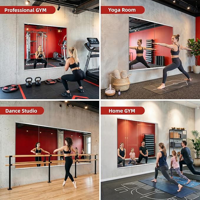 Home Gym Mirror for Wall, 54"x30"-2PCS Frameless Tempered Glass Mirror | Large Full Length Mirror for Garage, Workout, Yoga Room, Dance Studio & Home Exercise