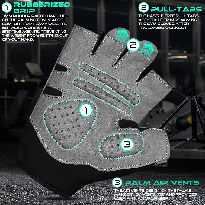 WESTWOOD FOX Gym Gloves Fitness Training Anti Slip Shock-Absorbing Weight Lifting Gloves Padded Grip Breathable Fingerless Workout Support for Men Women Cycling Exercise
