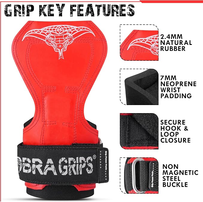 Cobra Grips Weight Lifting Gloves with Adjustable Neoprene Padded Wrist Wraps - Heavy Duty Alternative to Power Lifting Hooks for Deadlifts