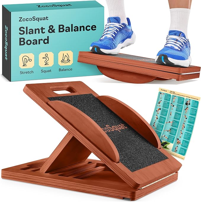 Slant Boards for Exercise, Wooden Slant Board, Calf Stretch Board with 7 Incline Angles, Velour Board, Balance Board & Calf Stretcher, Portable Incline Board for Physical Therapy, Ankle Mobility, Heel & Knees