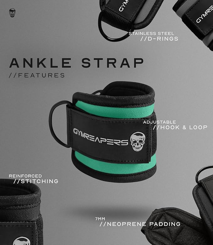 Gymreapers Ankle Straps For Cable Machine Kickbacks, Glute Workouts, Lower Body Exercises - Adjustable Leg Straps with Neoprene Padding