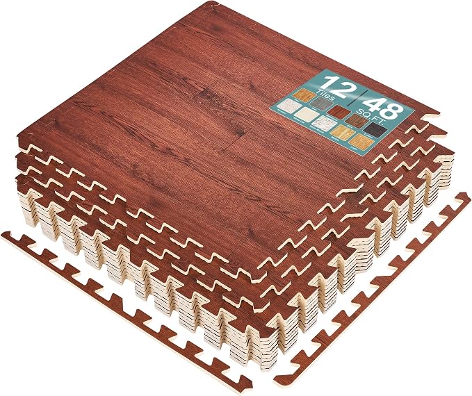 Sorbus Wood Grain Floor Tiles Foam Mat EVA Interlocking Mats Tile 3/8-Inch Thick Flooring Wood Puzzle Exercise Mats w/Borders - Home Playroom Basement, Apartment, Trade Show, Baby, Dance