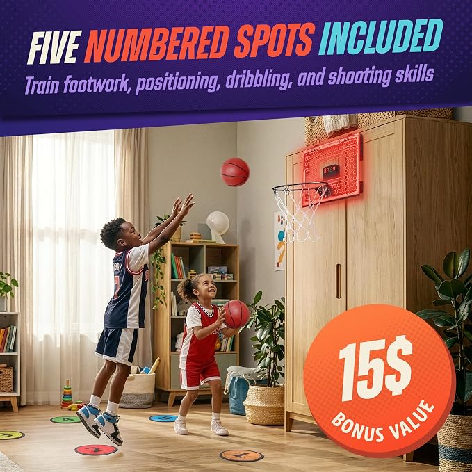 Mini Basketball Hoop for Kids Foldable Indoor Basket Ball Hoops | 2 Over the Door Mini Hoop Basketballs