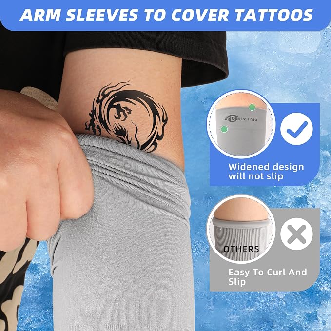 BHYTAKI UV Sun Protection Arm Sleeves, UPF 50 Sports Cooling Arm Compression Sleeves for Men Women Teenager