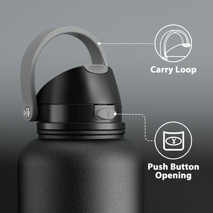 Meoky 64 oz Insulated Water Bottle, Half Gallon Water Jug for Sports Gym | Cold for 36 Hours, 2-in-1 Straw and Spout Lid, Leak Proof, Non-slip Base, Stainless Steel Large Water Bottle, Night