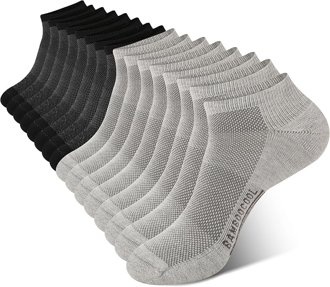 BAMBOO COOL Men's Athletic Ankle Socks Moisture Wicking, Anti-Odor Breathable Running Mesh Socks Arch Support, 8 Pack