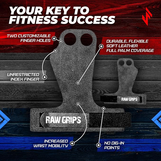 JerkFit Raw Grips 3.0, 2 Finger Leather Gymnastics Grips - Pull Up Grips for Cross Training Hand Protection - Hand Grips for Gymnastics Bars, Palm Guards for Athletes to Prevent Rips and Blisters