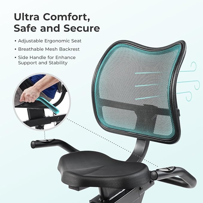 Sunny Health & Fitness Smart Recumbent Bike, Wide Cushioned Seat & Back, Indoor Cycling Machine for Adult/Seniors Home Exercise, Free SunnyFit App Connection