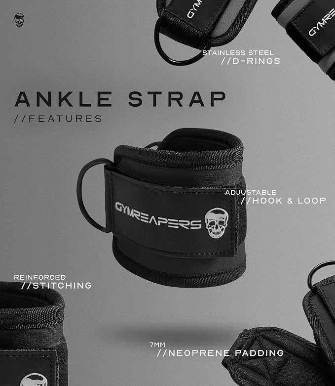 Gymreapers Ankle Straps For Cable Machine Kickbacks, Glute Workouts, Lower Body Exercises - Adjustable Leg Straps with Neoprene Padding