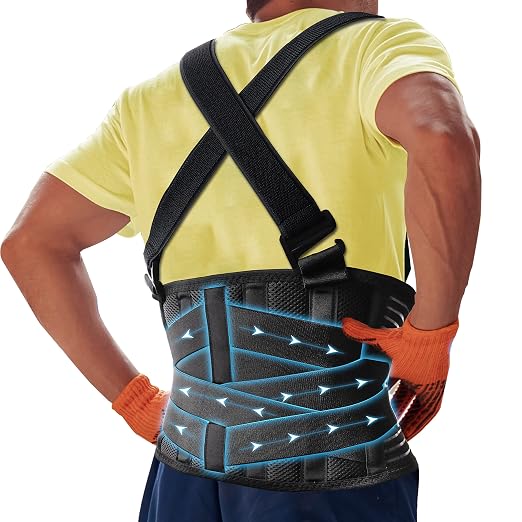 DARLIS Work Back Brace with Removable Suspender Straps, Posture Corrector Protector for Heavy Lifting Safety, Back Support Belt for Men Women in Construction, Moving and Warehouse Jobs L (39.5"- 44")
